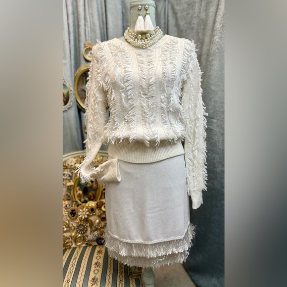 Colorful Beads Fringe White Sweater